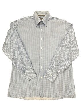 Canali Made in Italy Blue White Micro Floral Print Cotton Button Up Shirt Large